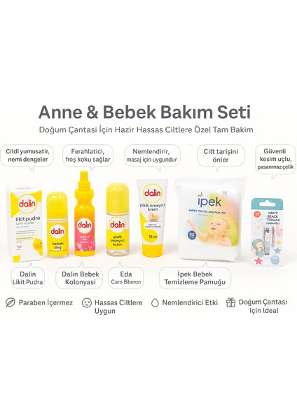 Bebek Bakım Seti 7li Yeni Doğum Çantası Için Hazır, Hassas Ciltlere Özel Tam Bakım Seti fiyatları