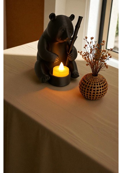 Dekoratif Tealight Mum Hediyeli Ayı Panda Tasarım Vegan
