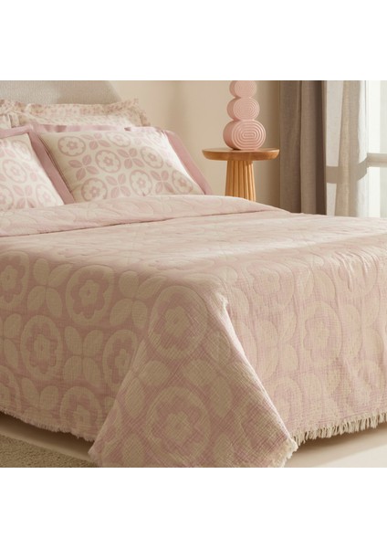 Shayla Pembe Baskılı Müslin Çift Kişilik Pike Takımı fiyatları