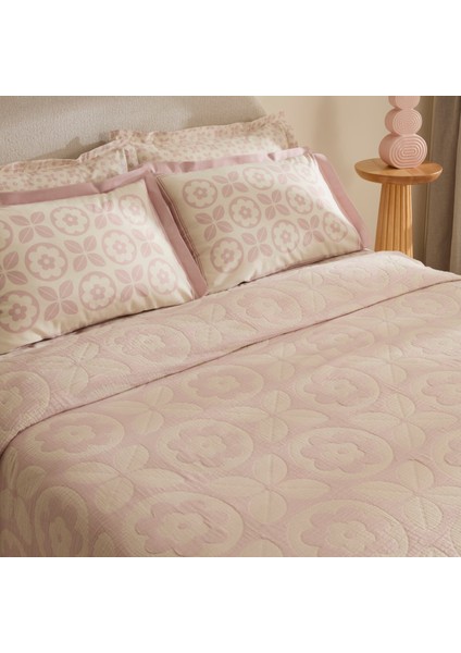 Shayla Pembe Baskılı Müslin Çift Kişilik Pike Takımı indirimleri