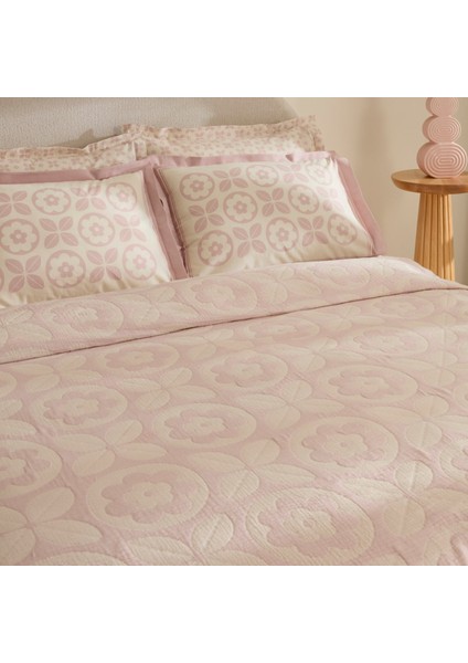 Shayla Pembe Baskılı Müslin Çift Kişilik Pike Takımı