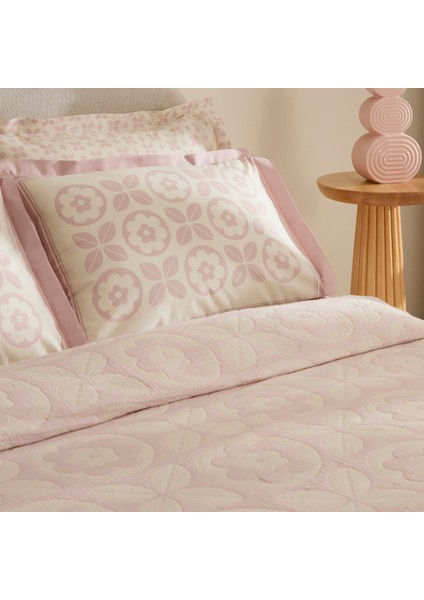 Shayla Pembe Baskılı Müslin Çift Kişilik Pike Takımı