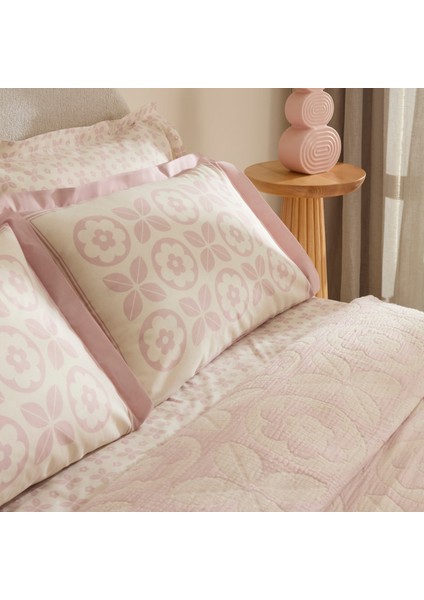 Shayla Pembe Baskılı Müslin Çift Kişilik Pike Takımı