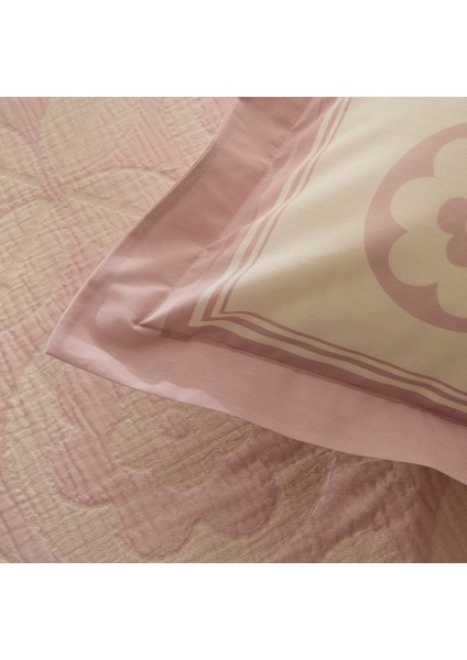 Shayla Pembe Baskılı Müslin Çift Kişilik Pike Takımı