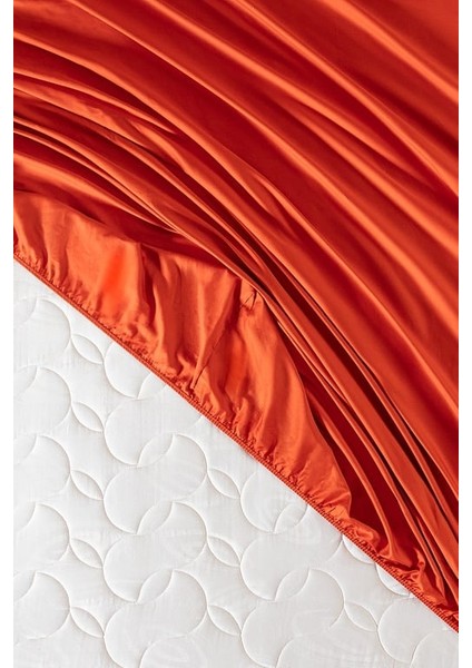 Yeni Sezon Ciel Çift Kişilik %100 Pamuk Lastikli Saten Çarşaf - Turuncu - Turuncu