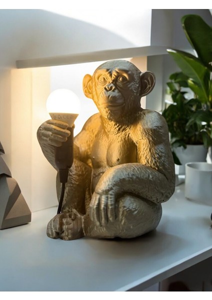 Bronz Renkli Maymun Tasarımlı Dekoratif Lamba ve Gece Lambası (Ampul Hediyedir) 35 x 30 cm fiyatları
