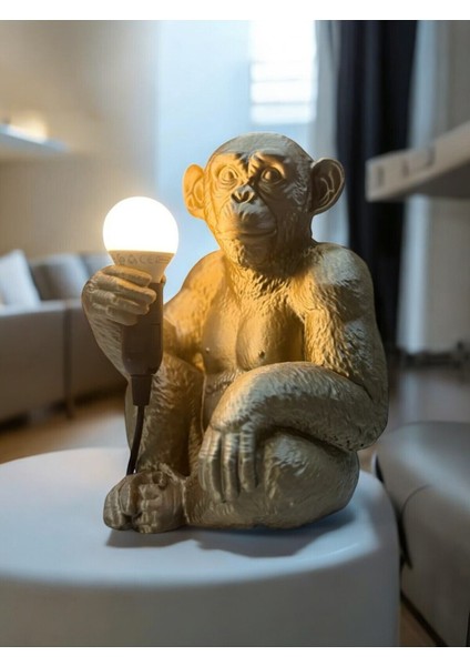 Bronz Renkli Maymun Tasarımlı Dekoratif Lamba ve Gece Lambası (Ampul Hediyedir) 35 x 30 cm modelleri