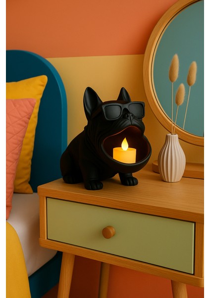 3D Bulldog Köpek Figürlü Sunumluk Tealight Mumluk, Lokumluk, Takı Organizeri Çok Amaçlı 14 x 12 cm