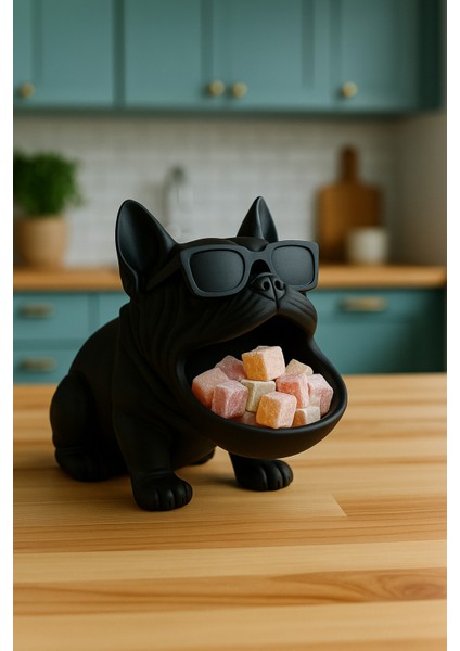 3D Bulldog Köpek Figürlü Sunumluk Tealight Mumluk, Lokumluk, Takı Organizeri Çok Amaçlı 14 x 12 cm