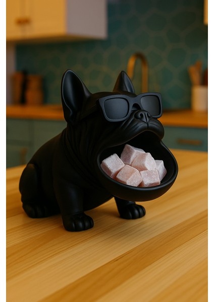 3D Bulldog Köpek Figürlü Sunumluk Tealight Mumluk, Lokumluk, Takı Organizeri Çok Amaçlı 14 x 12 cm