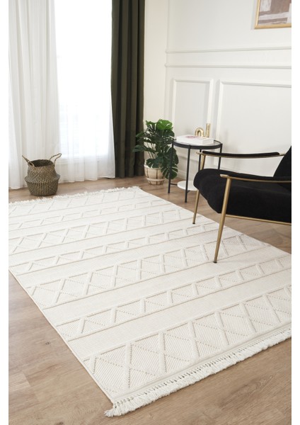 Naturel Bukleli Yumuşak Dokulu Iskandinav Dokuma Halı