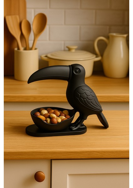 3D Siyah Kuş Figürlü Kuruyemiş, Kahve Yanı Sunum, Takı Organizeri, Anahtarlık Çok Amaçlı 15 x 12 cm