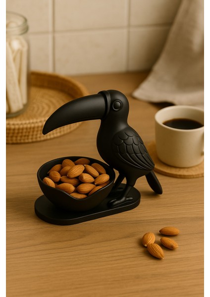 3D Siyah Kuş Figürlü Kuruyemiş, Kahve Yanı Sunum, Takı Organizeri, Anahtarlık Çok Amaçlı 15 x 12 cm modelleri