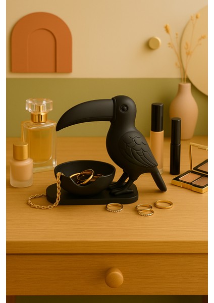 3D Siyah Kuş Figürlü Kuruyemiş, Kahve Yanı Sunum, Takı Organizeri, Anahtarlık Çok Amaçlı 15 x 12 cm