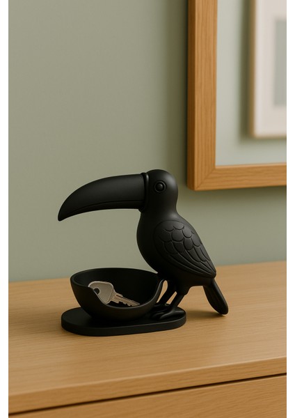 3D Siyah Kuş Figürlü Kuruyemiş, Kahve Yanı Sunum, Takı Organizeri, Anahtarlık Çok Amaçlı 15 x 12 cm