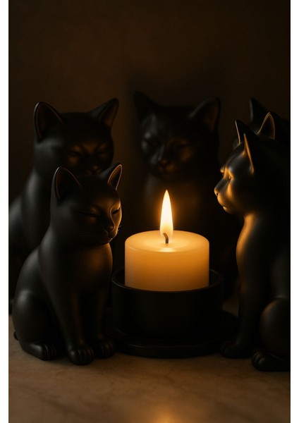 Dekoratif Kediler Ritüel Dinginlik Yoga Mumluk Biblo 14 x 10 cm