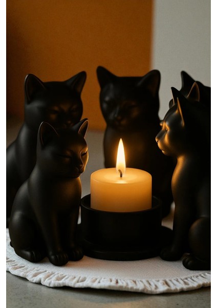 Dekoratif Kediler Ritüel Dinginlik Yoga Mumluk Biblo 14 x 10 cm fiyatları