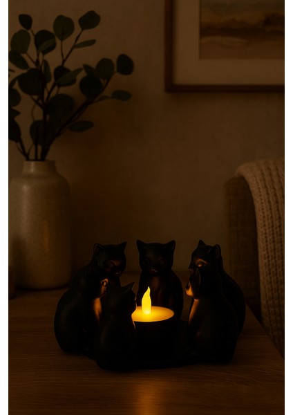 Dekoratif Kediler Ritüel Dinginlik Yoga Mumluk Biblo 14 x 10 cm modelleri