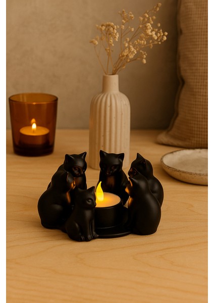 Dekoratif Kediler Ritüel Dinginlik Yoga Mumluk Biblo 14 x 10 cm indirimleri