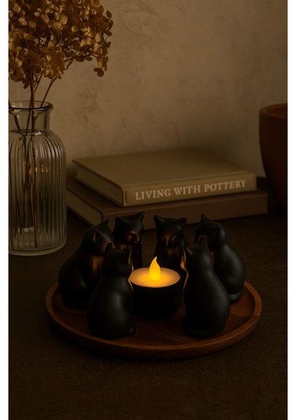 Dekoratif Kediler Ritüel Dinginlik Yoga Mumluk Biblo 14 x 10 cm