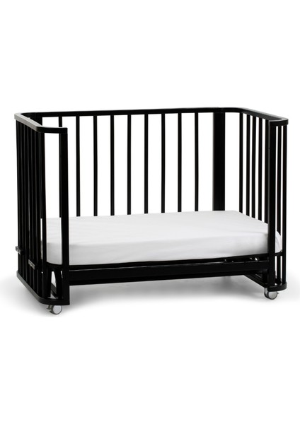 Siyah Ahşap 4 In 1 Beşik Takım 70 x 110 - Anne Yanı, Karyola, Oyun Parkı, Montessori + Junior Yatak - Açık Bej indirimleri