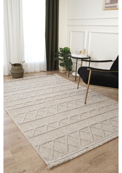 Naturel Bukleli Yumuşak Dokulu Iskandinav Dokuma Halı