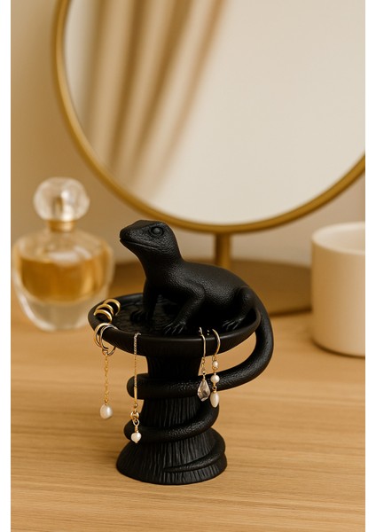 Dekoratif Tasarım Biblo Kertenkele Siyah Özel Hediye 15 x 10 cm