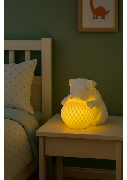 Bulldog Tasarımlı 3D Dekoratif Masa Lambası, Estetik Çocuk Odası Gece Lambası, Tealight 25 x 25 cm modelleri