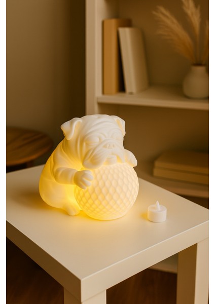 Bulldog Tasarımlı 3D Dekoratif Masa Lambası, Estetik Çocuk Odası Gece Lambası, Tealight 25 x 25 cm fırsatları