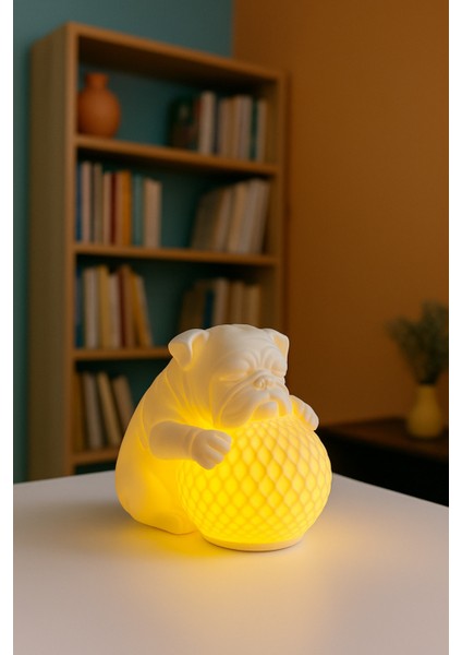Bulldog Tasarımlı 3D Dekoratif Masa Lambası, Estetik Çocuk Odası Gece Lambası, Tealight 25 x 25 cm indirimleri