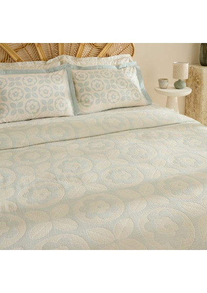 Shayla Mavi Baskılı Müslin Çift Kişilik Pike Takımı fiyatları