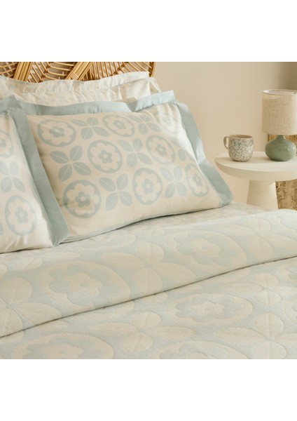 Shayla Mavi Baskılı Müslin Çift Kişilik Pike Takımı