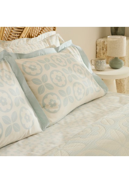 Shayla Mavi Baskılı Müslin Çift Kişilik Pike Takımı