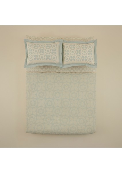 Shayla Mavi Baskılı Müslin Çift Kişilik Pike Takımı