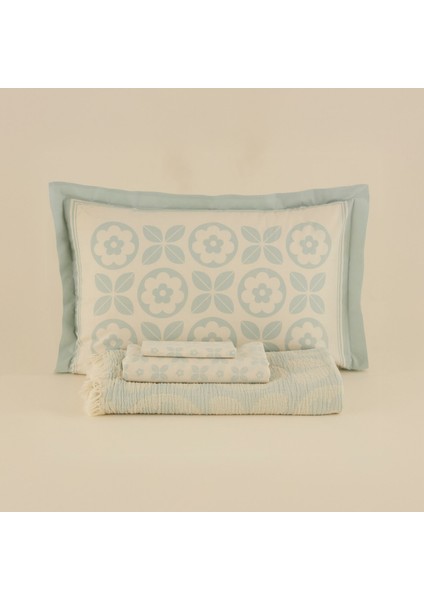 Shayla Mavi Baskılı Müslin Çift Kişilik Pike Takımı