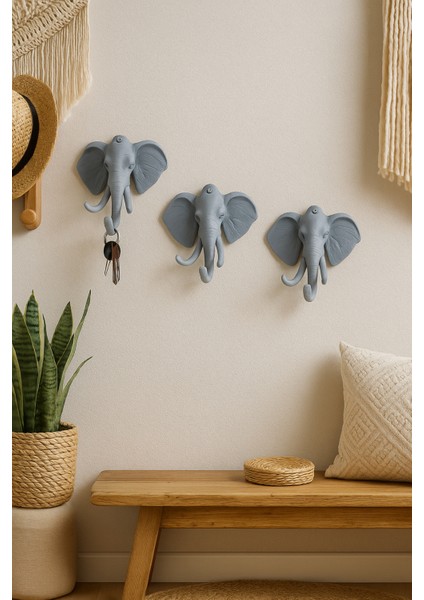 Dekoratif Bereket Fil Askılık Çok Amaçlı 3'lü Takım