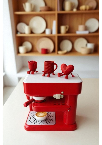 Dekoratif Kalp Gül ve Kahve Figürü Kahve Sever Obje 3'lü Set 9 x 7 cm fiyatları