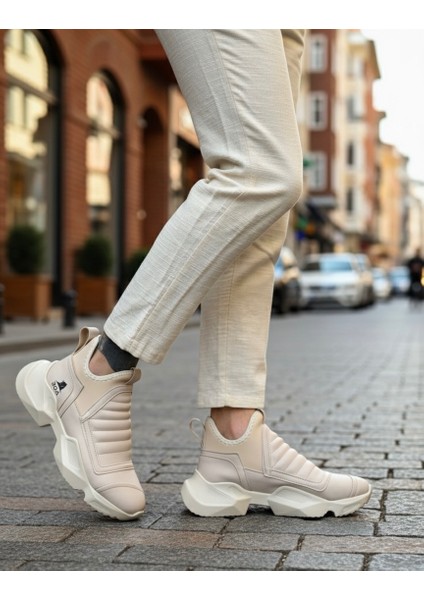 ET0401 Bağcıksız Rahat Yüksek Taban Krem Erkek Spor Yarım Bilek Bot modelleri