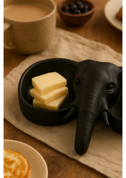Siyah Fildişi Figürlü Sunumluk Banyo Sabunluk, Kahvaltı Tabağı, Takı Organizeri, Mumluk 15 x 15 cm