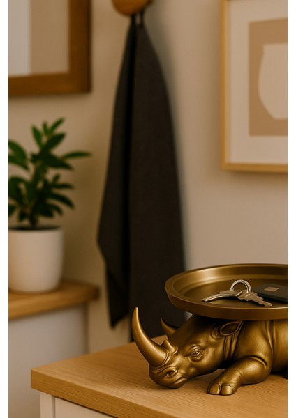 Dekoratif Tasarım Gold Gergedan Sunum Not Pratik Gereç Vegan Üretim 14 x 14 cm