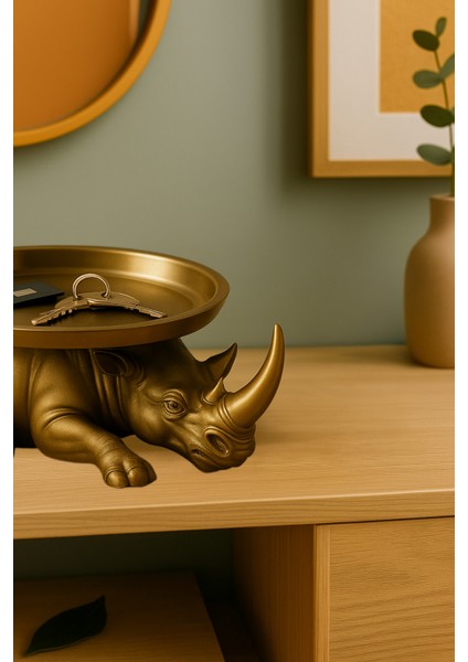 Dekoratif Tasarım Gold Gergedan Sunum Not Pratik Gereç Vegan Üretim 14 x 14 cm