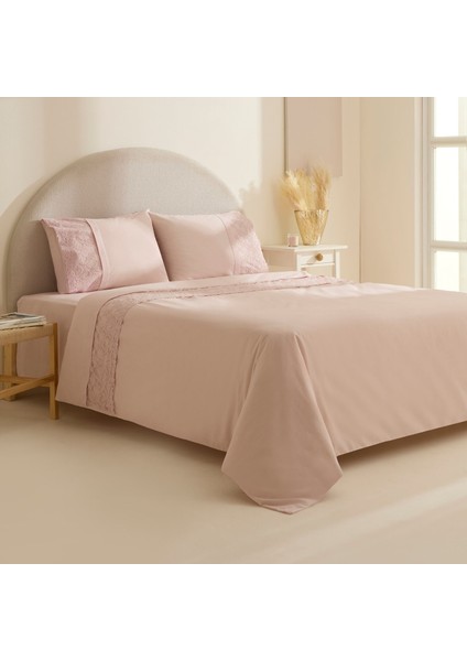 Elarıa Dantelli Çift Kişilik Nevresim Takımı Pudra