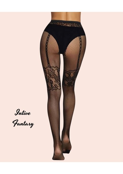 Intive Dantel Desenli Jartiyer Görünümlü File Külotlu ÇORAP-15541 fırsatları
