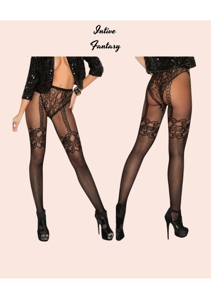 Intive Dantel Desenli Jartiyer Görünümlü File Külotlu ÇORAP-15541 indirimleri