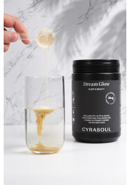 DreamGlow Kolajen Peptitleri (Tip 1 & Tip 3), Melisa, Mayıs papatyası, Hyaluronik asit, L-Teanin ve Vitamin C İçeren Takviye Edici Gıda (Sleep&Beauty)