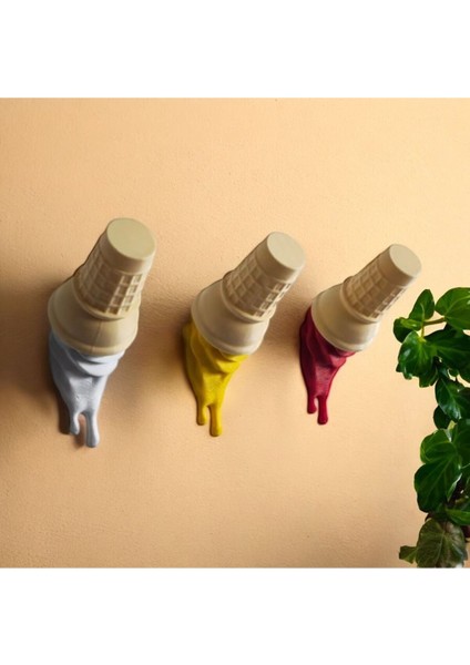 Dekoratif Külah Askı Sarı Kırmızı Kahve 3'lü Set Takım