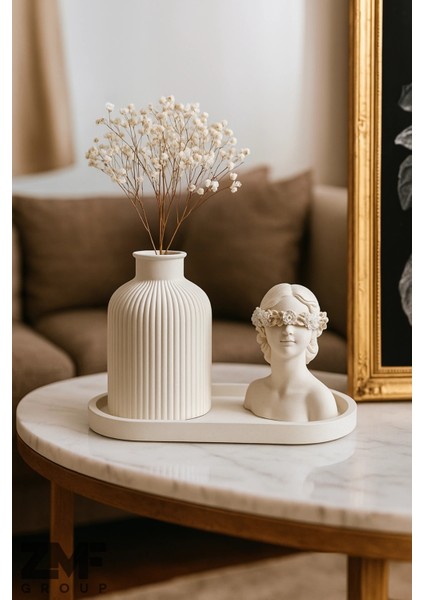 Dekoratif Kadın Figür Mini Kuru Çiçek Vazosu Set Stand Dahildir