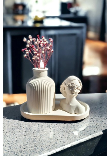 Dekoratif Kadın Figür Mini Kuru Çiçek Vazosu Set Stand Dahildir fiyatları