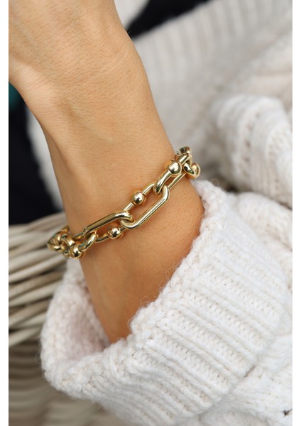 14 Ayar Altın Cetaş Iç Içe Top Detaylı Halkalar Bileklik indirimleri