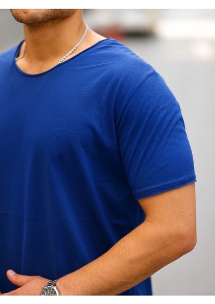 Erkek Basic Geniş Yaka Salaş Yazlık Bol Saks Tişört fiyatları